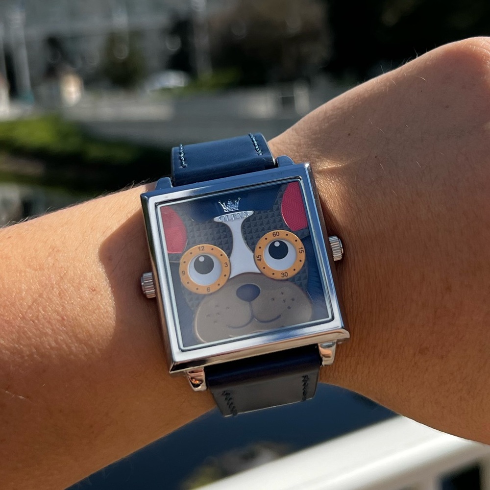 New with tags! Unique watch French Bulldog animated eyes leather band - Picture 6 of 6